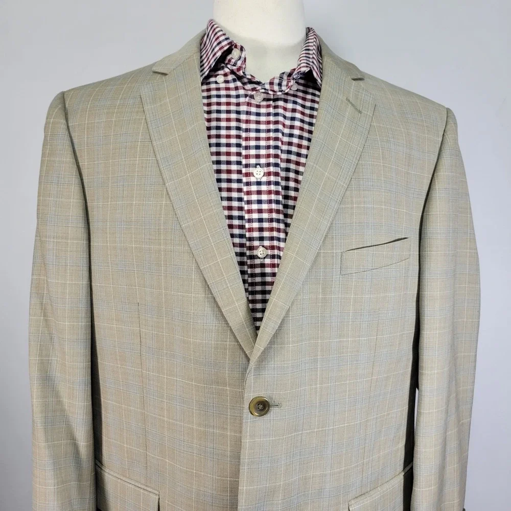Pronto Uomo Platinum Men's Sport Coat Blazer Two Button Beige Plaid Size 46R‎